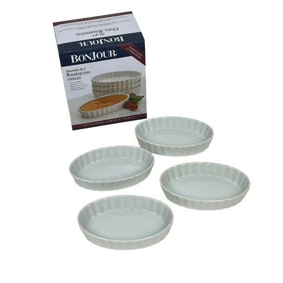 Bonjour Oval Ramekins White 4.5 oz. Set of 4 NEW - Picture 1 of 5